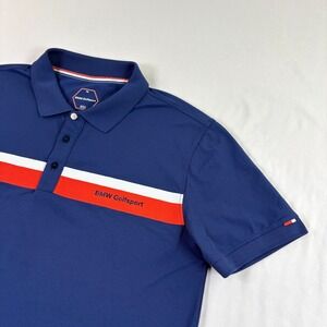 BMW Golf Sport Shirt Mens XL Blue Polo Short‎ Sleeve Performance Stretch